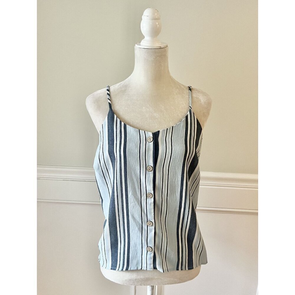 Timing Blue Stripe Button Front Tank Top L